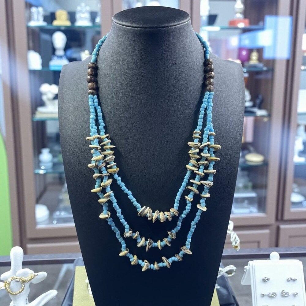 Vintage Coastal Shell Bead Necklace Layered Beachcore Boho Mermaidcore‎